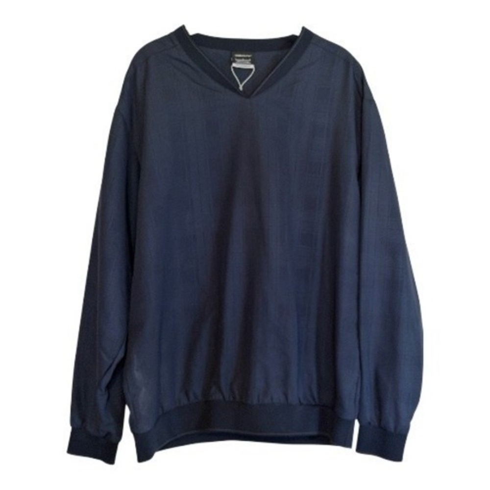 Nike Golf Windbreaker Mens L‎ Navy Blue V-Neck Plaid Texture Pullover Jacket